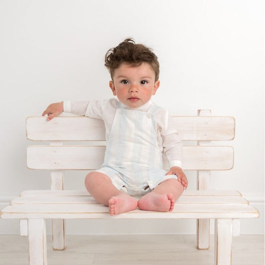 Caramelo Baby Boy's Sky Blue Striped Linen Dungaree Set