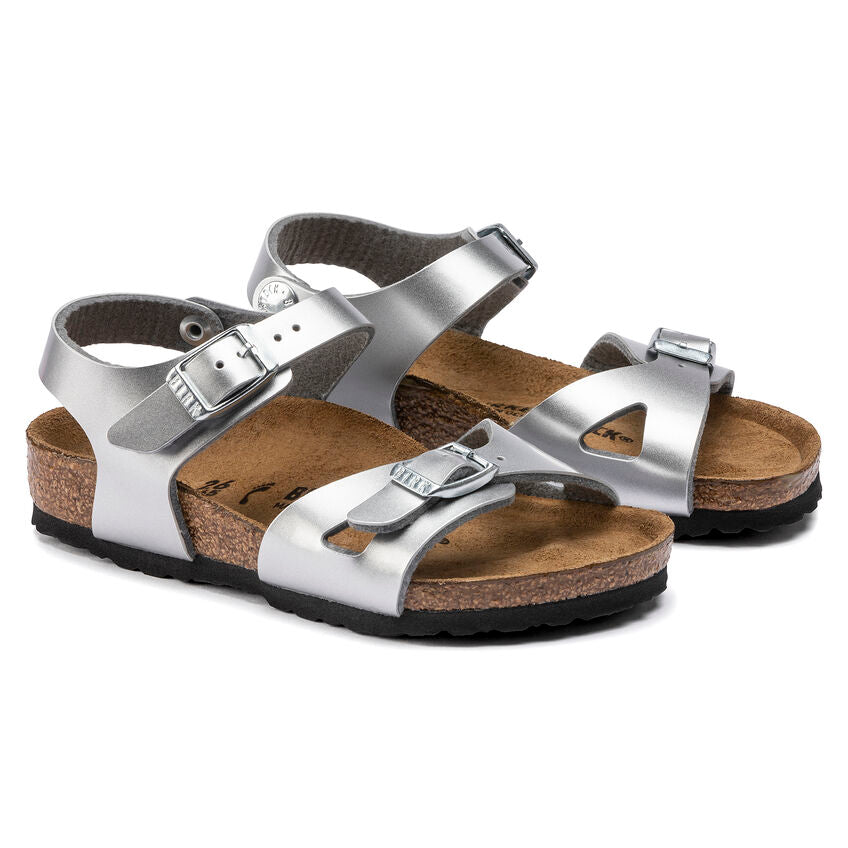 Birkenstock Girl's Silver Leather Rio Sandals