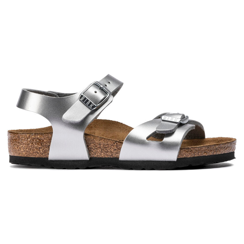 Birkenstock Girl's Silver Leather Rio Sandals