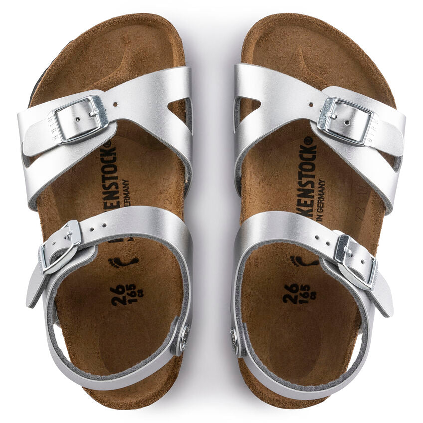 Birkenstock Girl's Silver Leather Rio Sandals