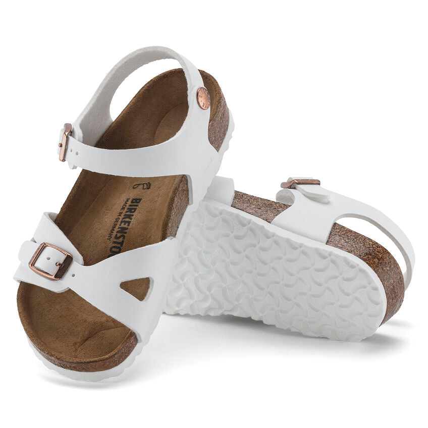 Birkenstock Girl's White Leather Rio Sandals