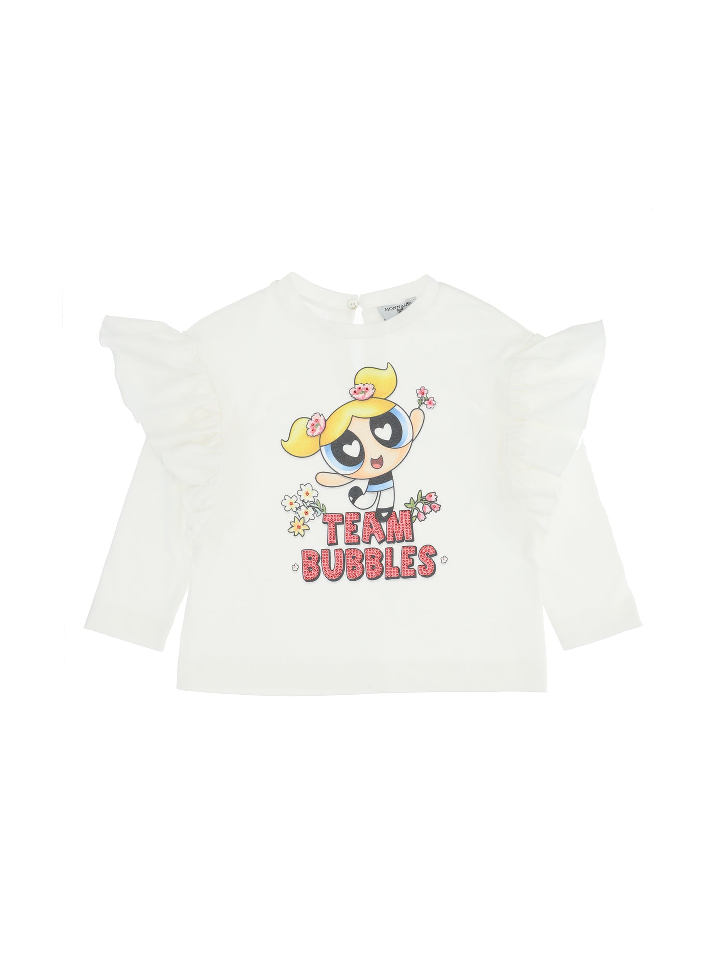 Monnalisa Girl's Cream Powerpuff Girls Ruffled T-Shirt