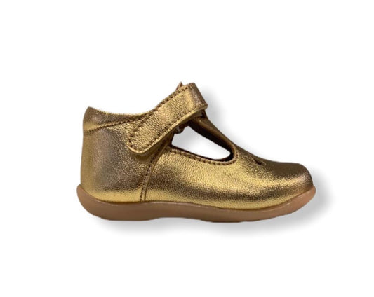 Petasil Tia Gold Leather T-Bar Shoe