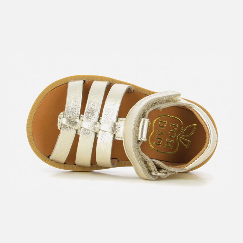 Pom D Api Girl's Platinum Metallic Leather Poppy Strap Sandals