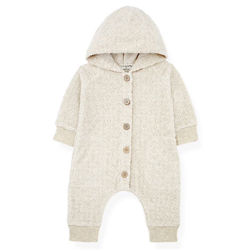 1+In The Family Unisex Baby Oatmeal 'Victor' Hooded Jumpsuit