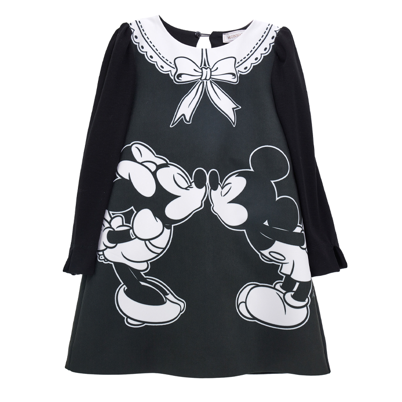 Monnalisa Girl’s Black & Cream Minnie & Mickey Mouse Crêpe Dress