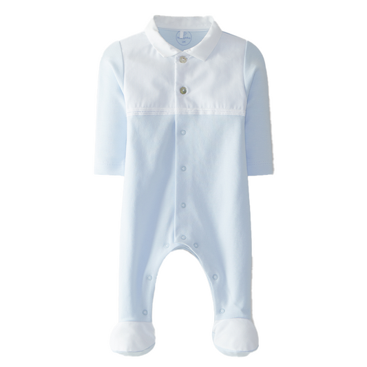 Laranjinha Baby Boy's Blue Pointed Collar Babygrow