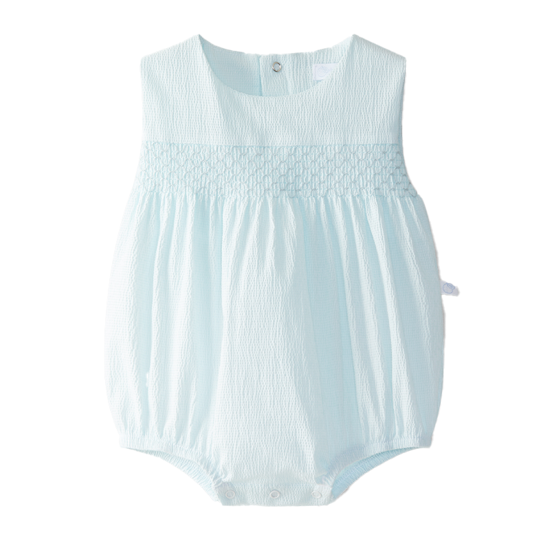 Laranjinha Unisex Baby Mint Blue Vichy Smock Romper