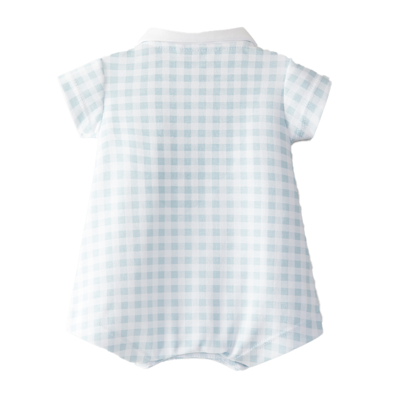 Laranjinha Baby Boy's White & Mint Blue Short-Leg Vichy Plaid Romper