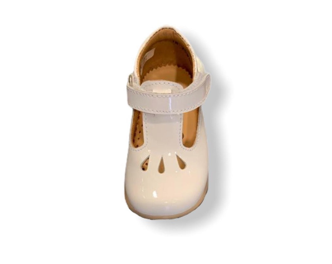 Petasil Tia White Patent Leather T-Bar Shoe