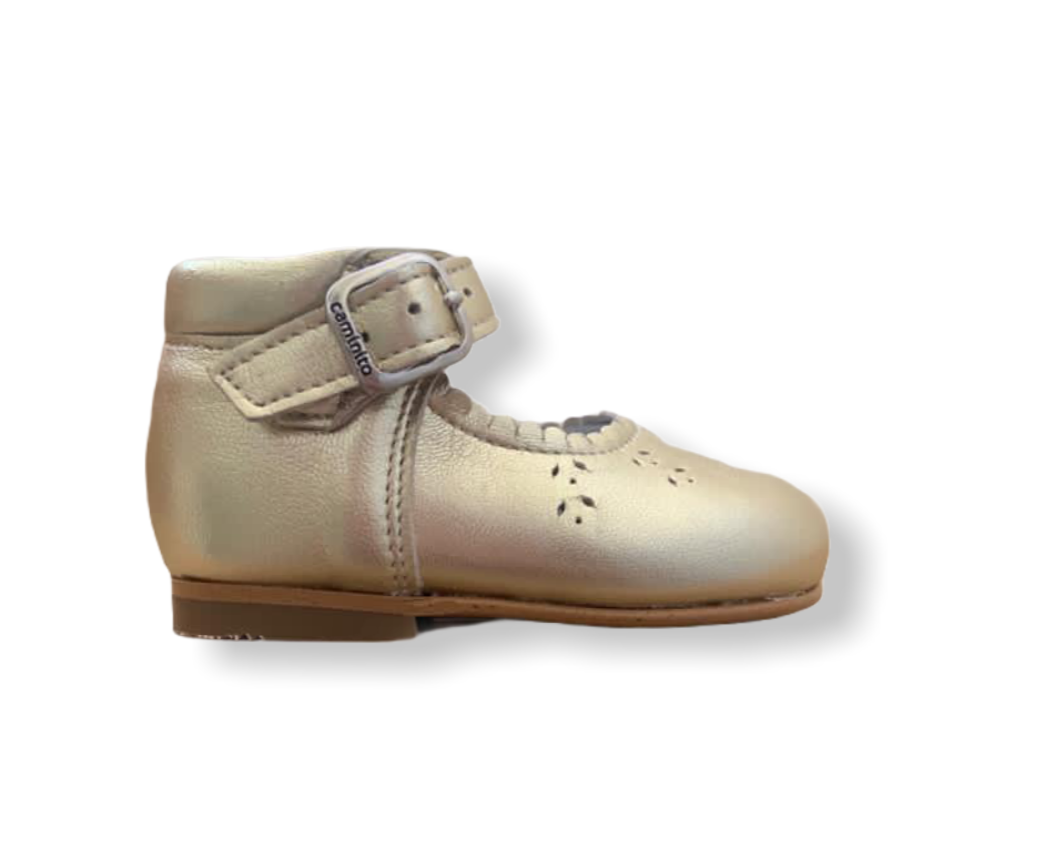 Caminito Baby Gold Leather Buckle Shoe