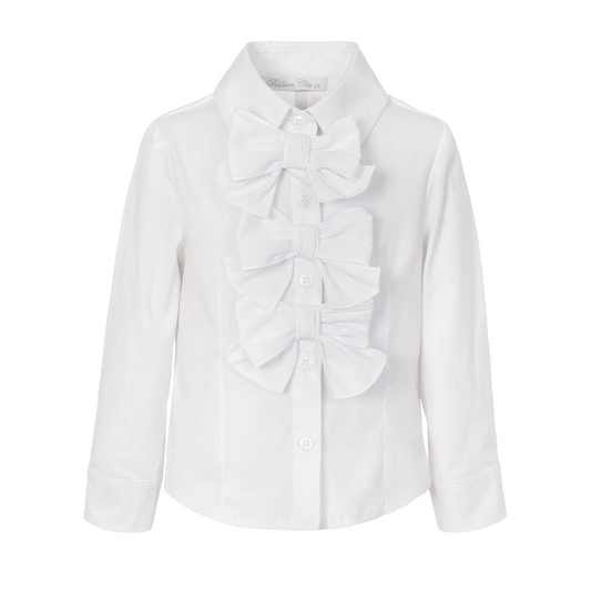 Balloon Chic Girl's White Cotton Bow Blouse