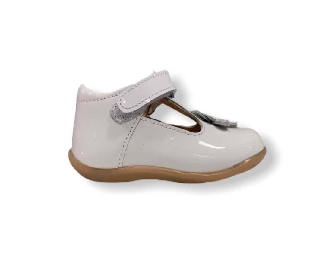 Petasil Fern White Patent T-Bar Shoe