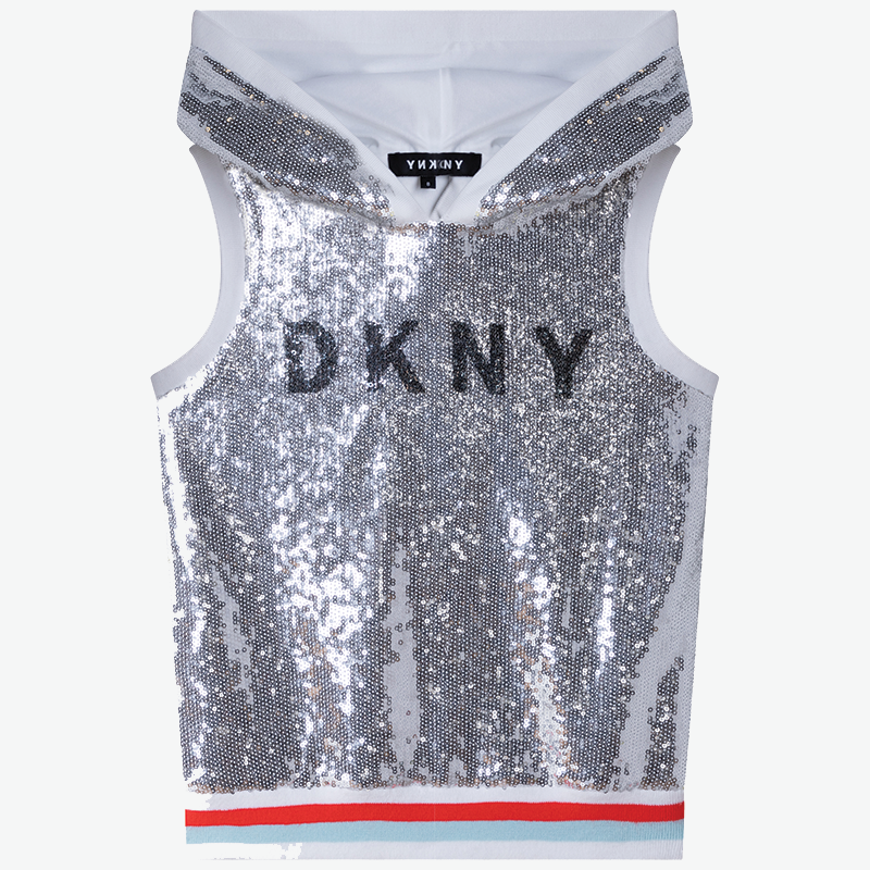 DKNY Glitter Hooded Vest Top