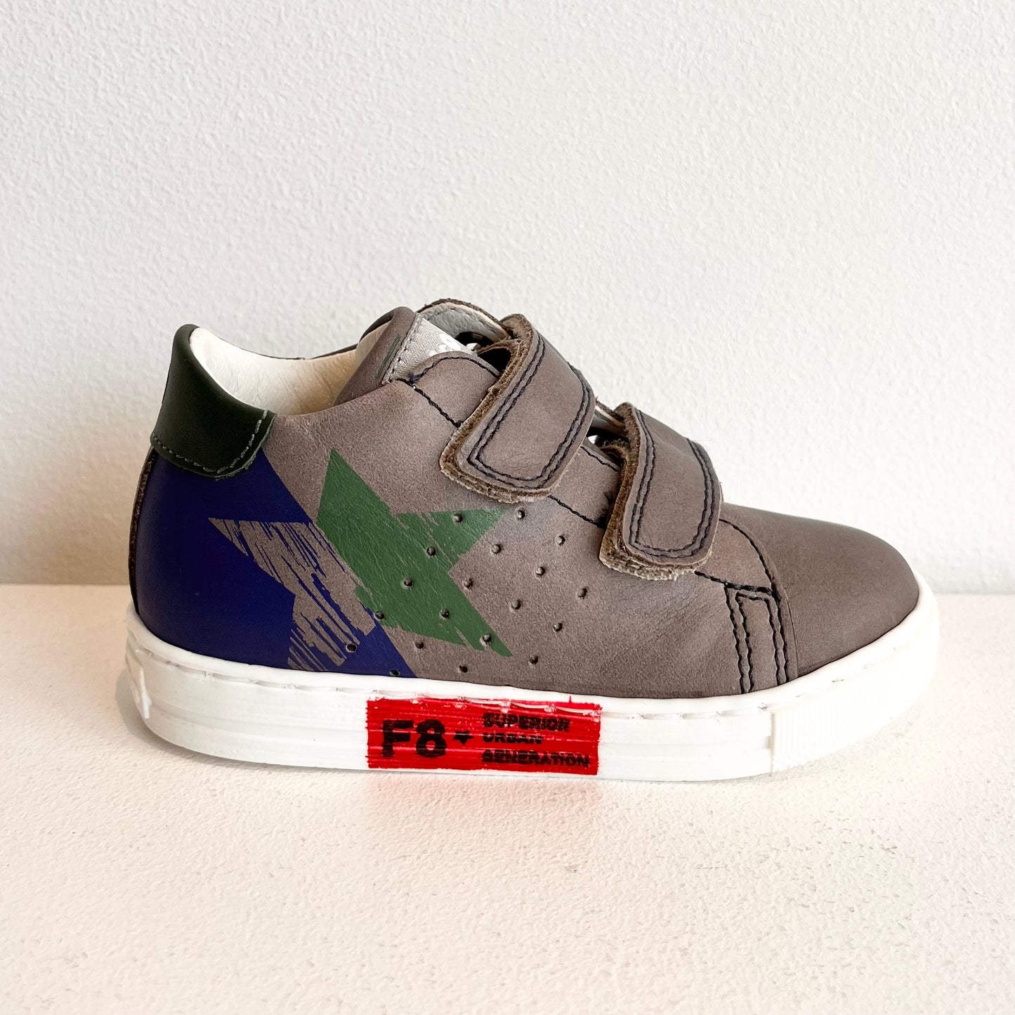 Falcotto Boy's Dark Grey & Bottle Green 'Edige' Velcro Leather Trainers