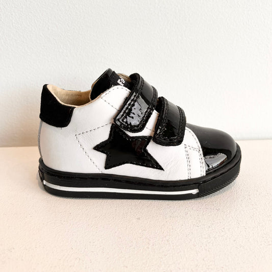 Falcotto Girl's Black & White 'Sasha' Velcro Patent Trainerss