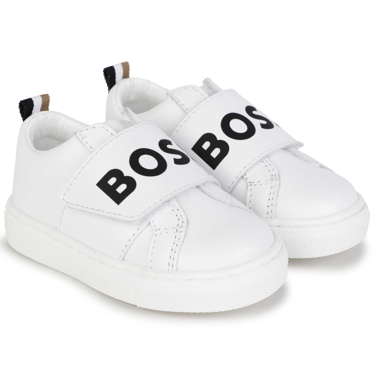 Hugo Boss Boy's White Leather Hook-and-Loop Trainers