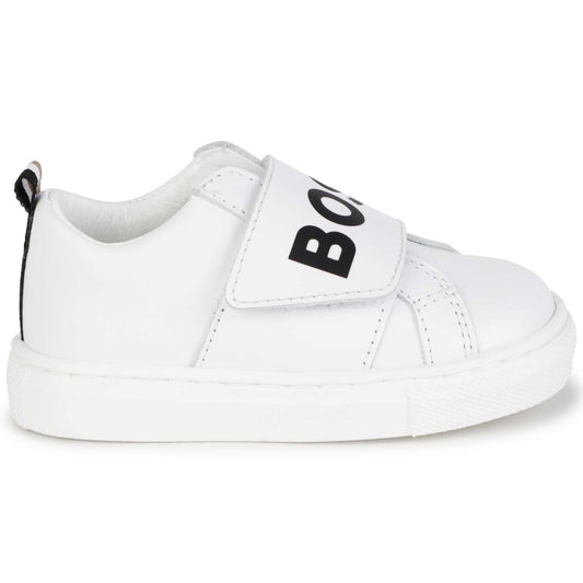 Hugo Boss Boy's White Leather Hook-and-Loop Trainers