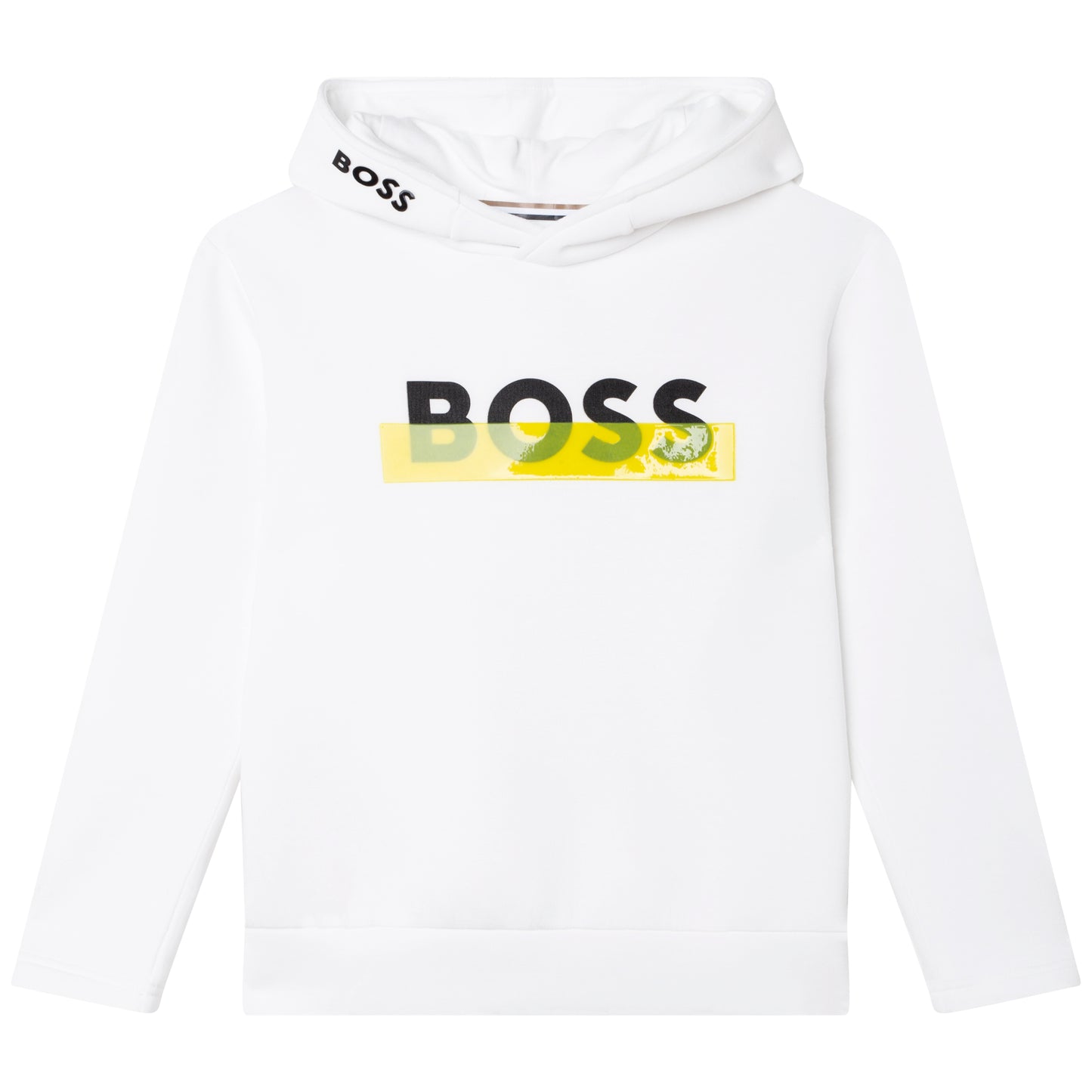 Hugo Boss Boy's White & Yellow Logo Hoodie