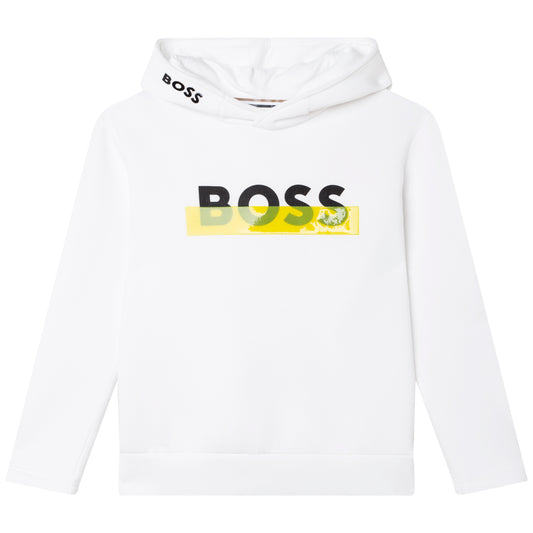 Hugo Boss Boy's White & Yellow Logo Hoodie