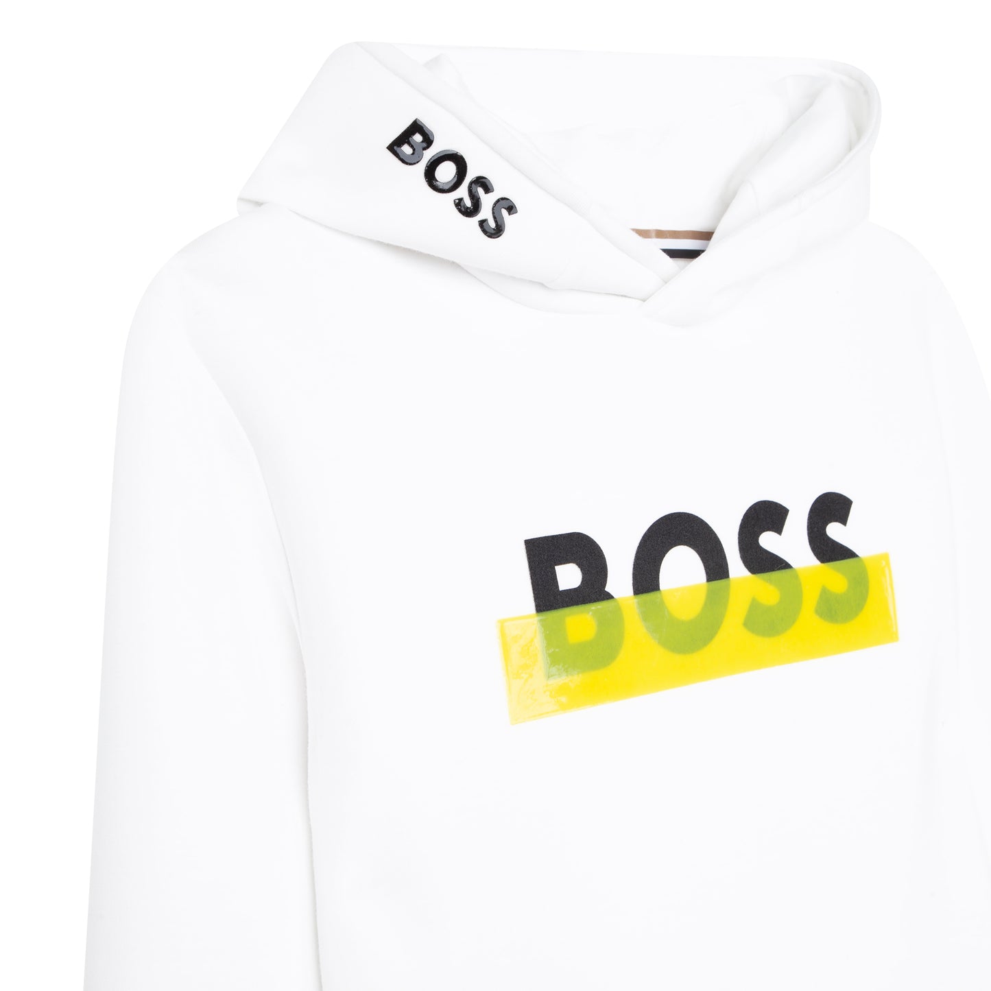 Hugo Boss Boy's White & Yellow Logo Hoodie