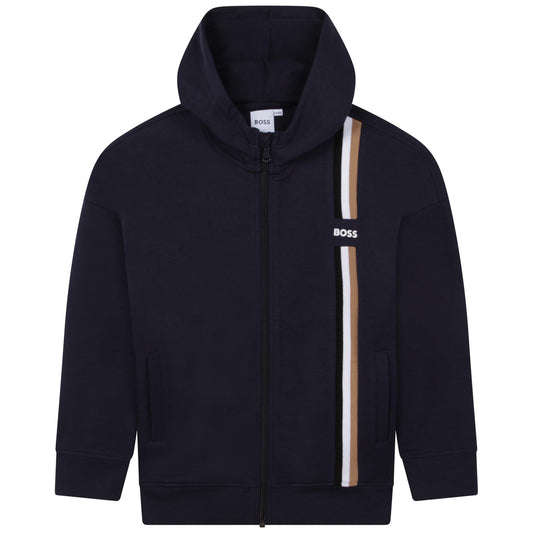 Hugo Boss Boy's Navy Striped Hooded Sweatshirt