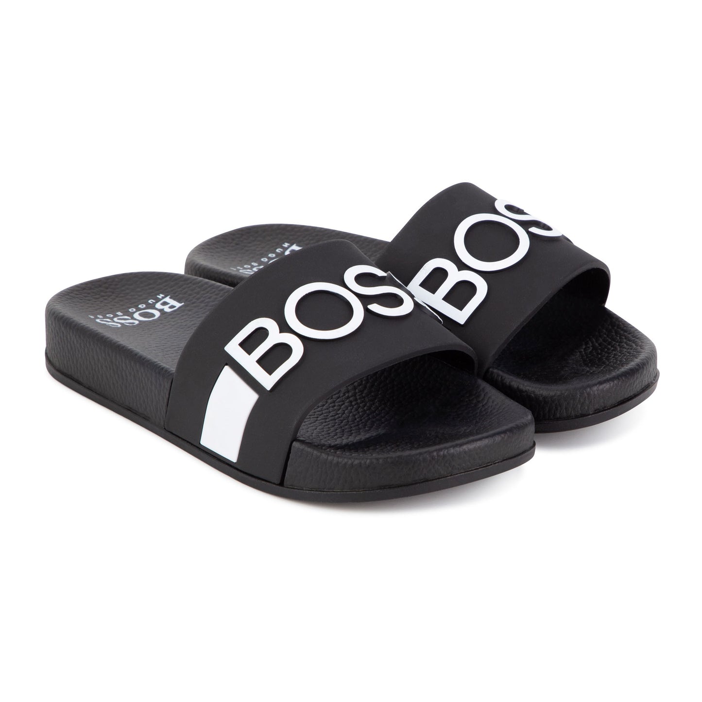 BOSS Boy's Black & White Logo PVC Sliders