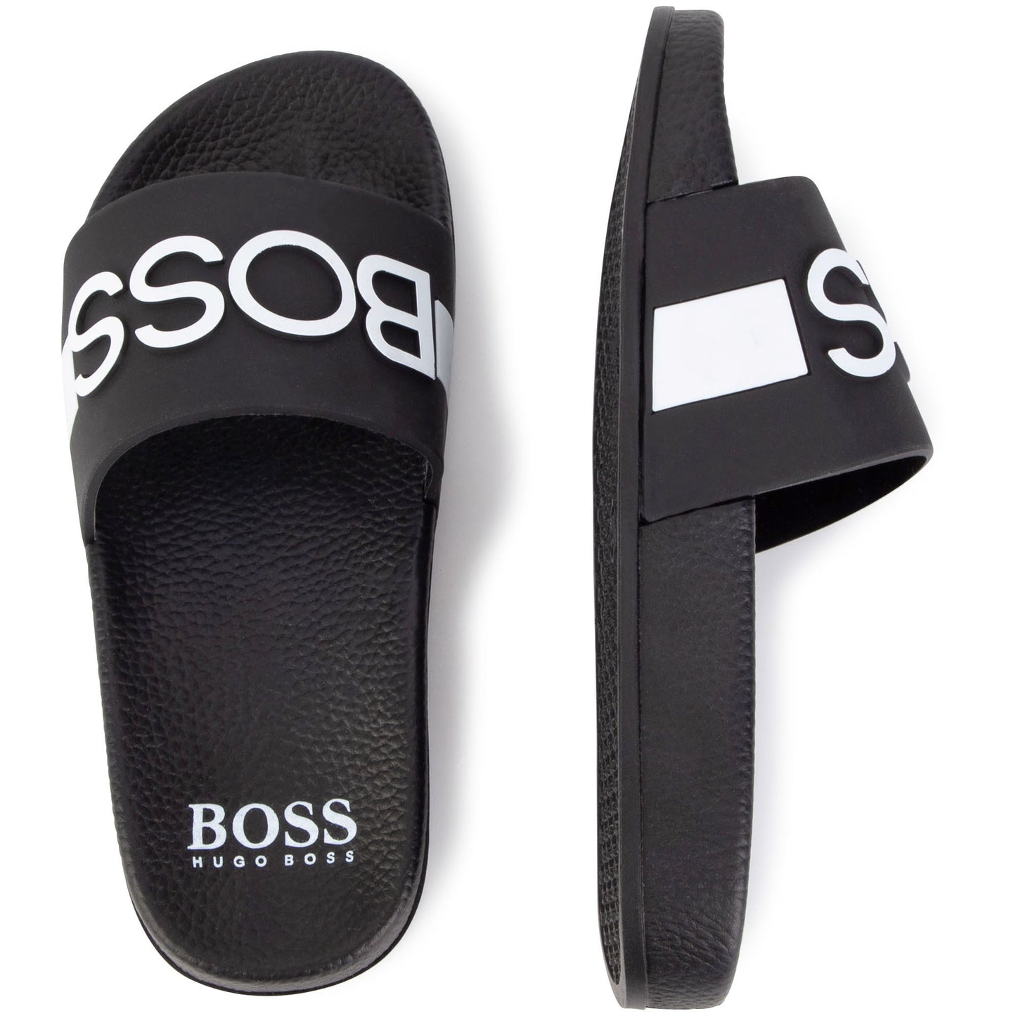 BOSS Boy's Black & White Logo PVC Sliders