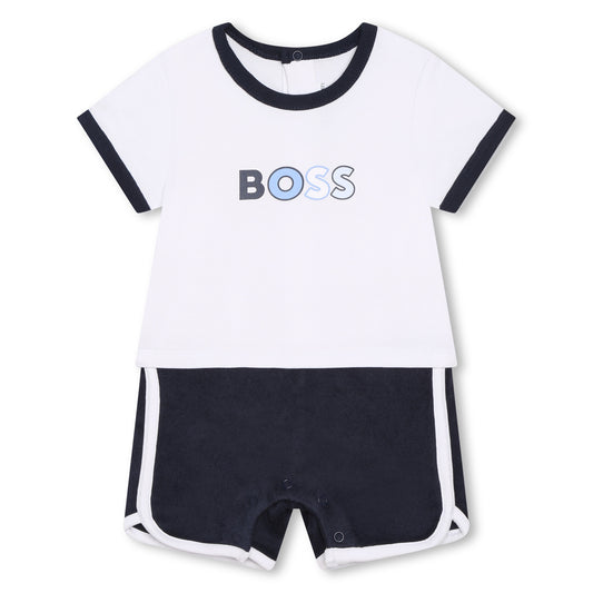 Hugo Boss Baby Boy's Navy Dual-Fabric Short Playsuit