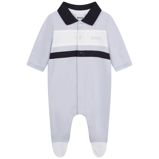 Hugo Boss Baby Boy's Pale Blue Cotton Polo-Collar Pyjamas