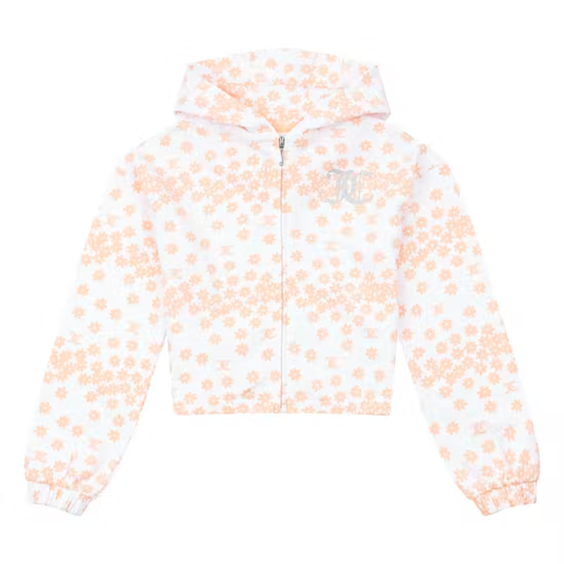 Juicy Couture Girl's White & Peach Daisy Artwork Cropped Hoodie