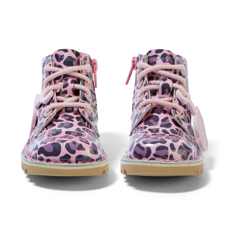 Kickers Infant Girls Kick Hi Leopard Patent Leather Pink