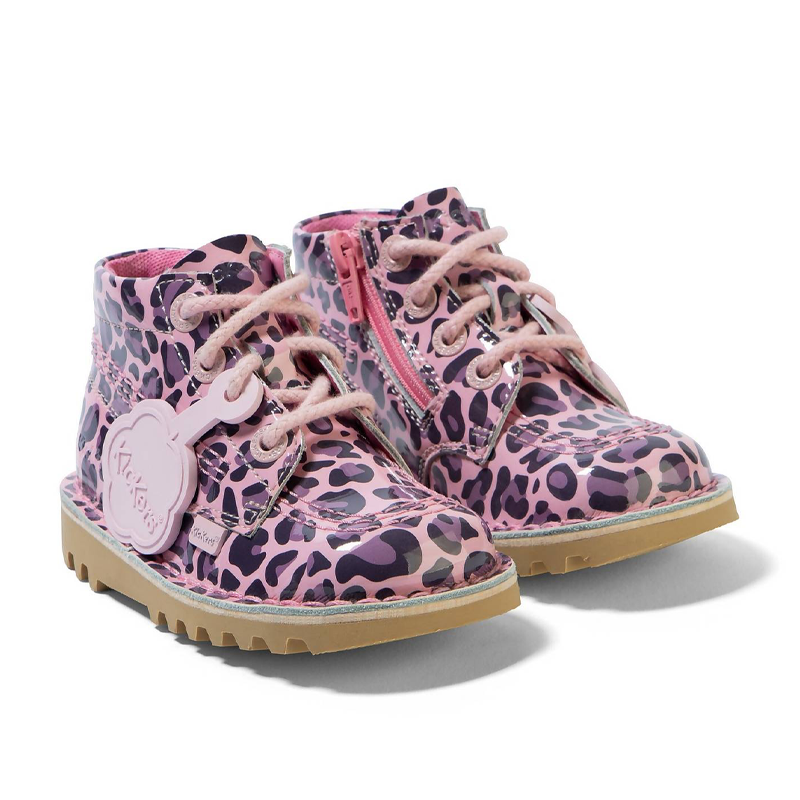 Kickers Infant Girls Kick Hi Leopard Patent Leather Pink