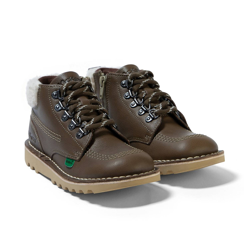 Kickers Junior Boys Kick Hi Winter Leather Khaki