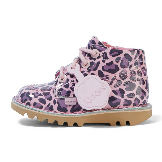 Kickers Infant Girls Kick Hi Leopard Patent Leather Pink