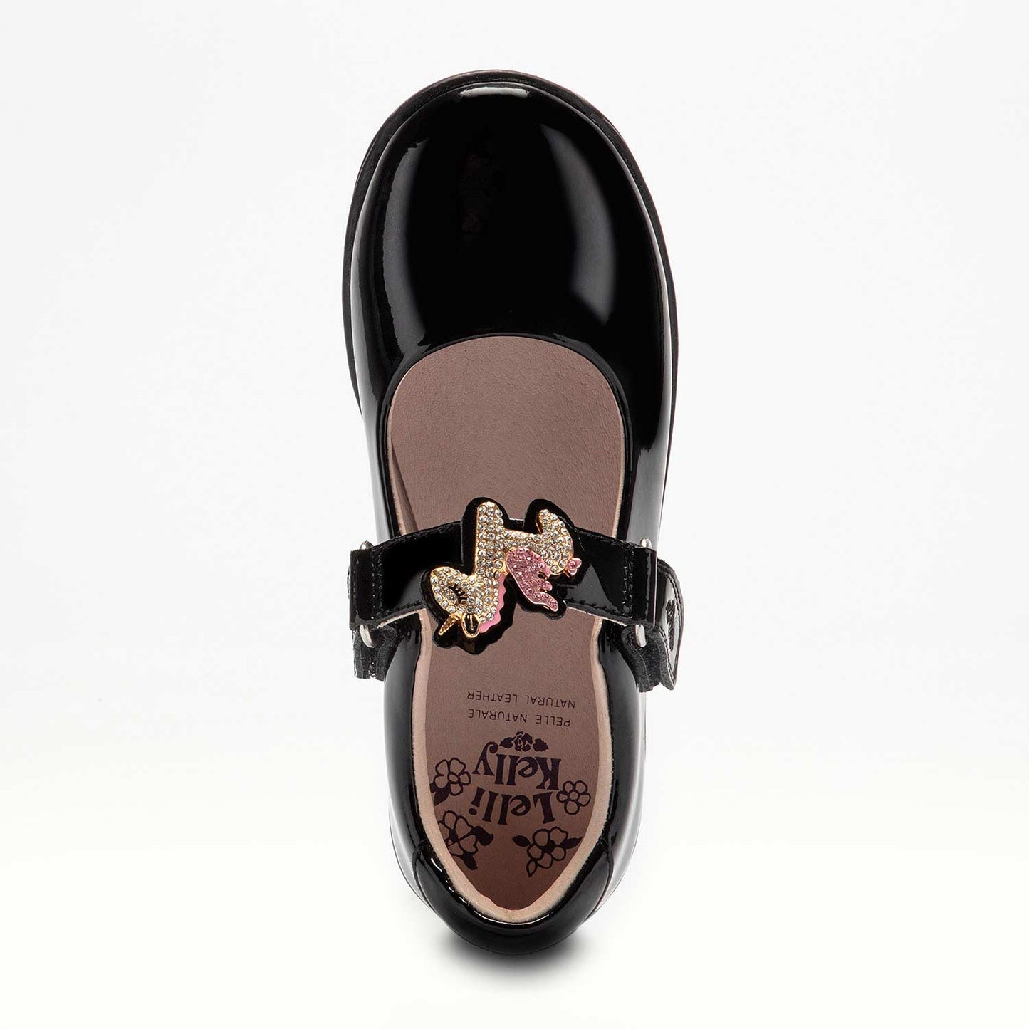 Lelli Kelly Black Patent Leather Bliss Unicorn Interchangeable Strap School Shoes