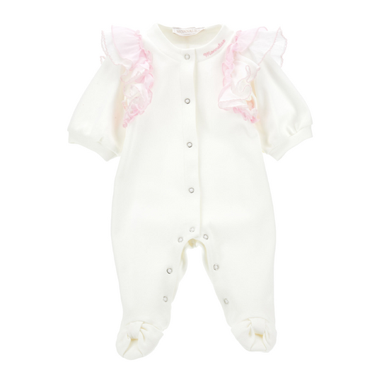 Monnalisa Baby Girl's Cream & Pink Cotton Trim Playsuit