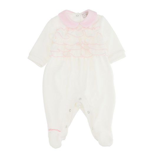 Monnalisa Baby Girl's Cream & Pink Chenille Ruffled Babygrow