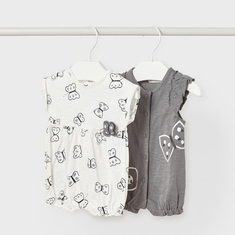 Mayoral Baby Girl's Elephant Grey & White 2-Piece Sustainable Cotton Romper Set