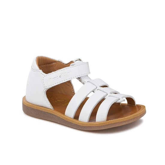 Pom D Api Girl's White Smooth Leather 'Poppy Strap' Sandals