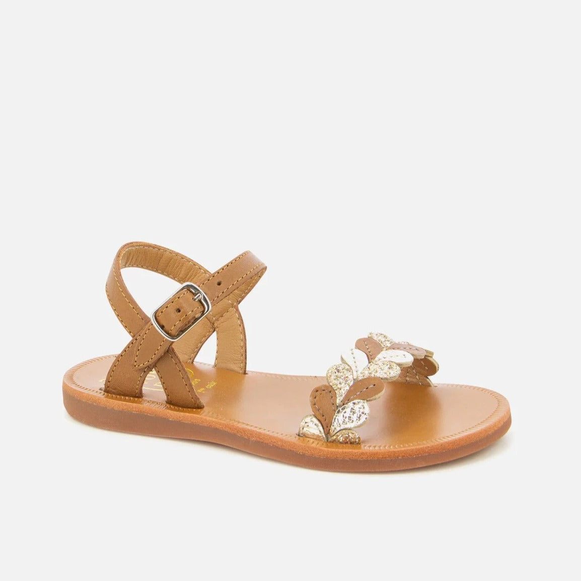 Pom D Api Girl's Camel & Gold Plagette Ferns Sandals