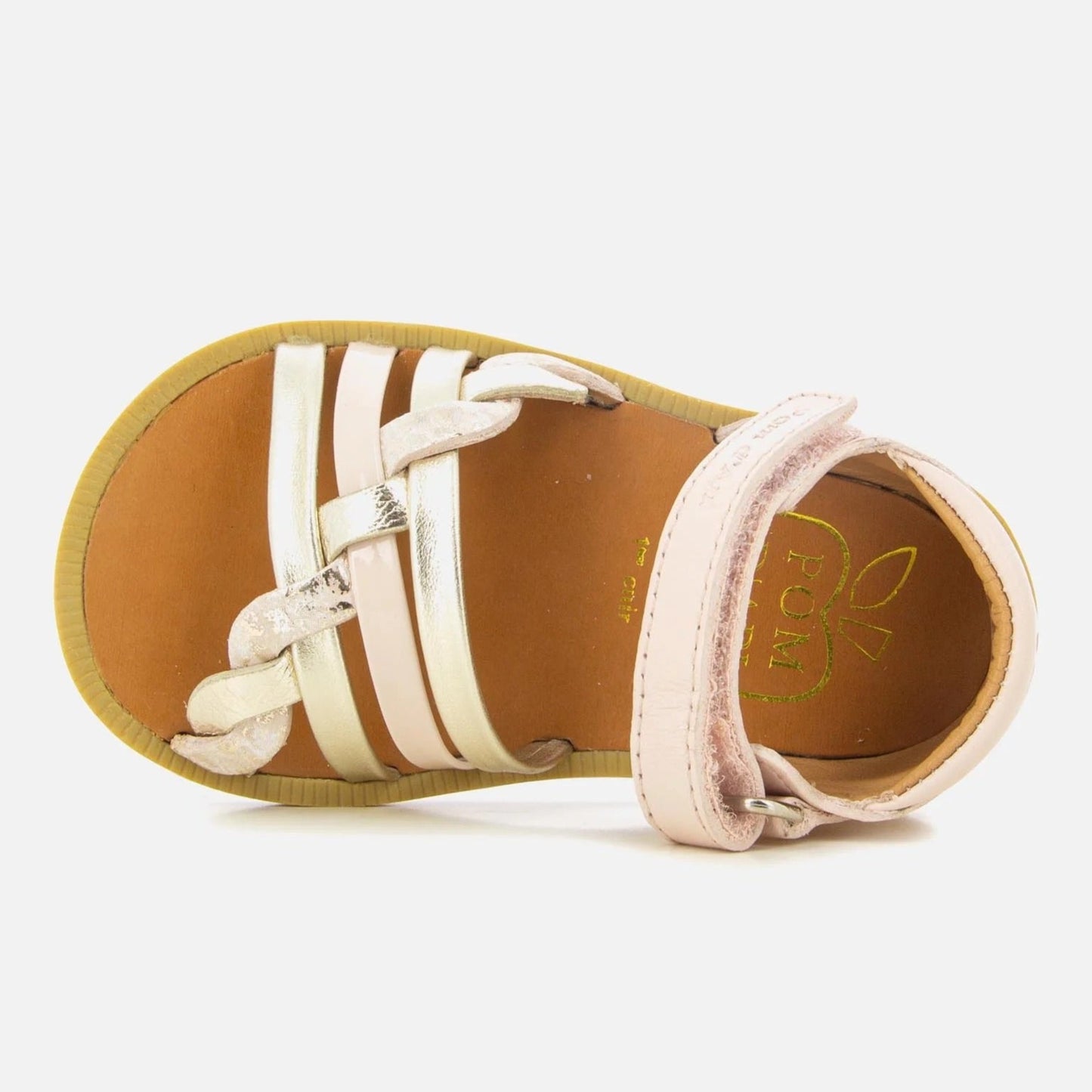 Pom D Api Girl's Rose Pink Smooth Leather Poppy Braid Sandals