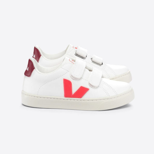 Veja Kid's Esplar Leather White Rose Fluo Marsala Trainers