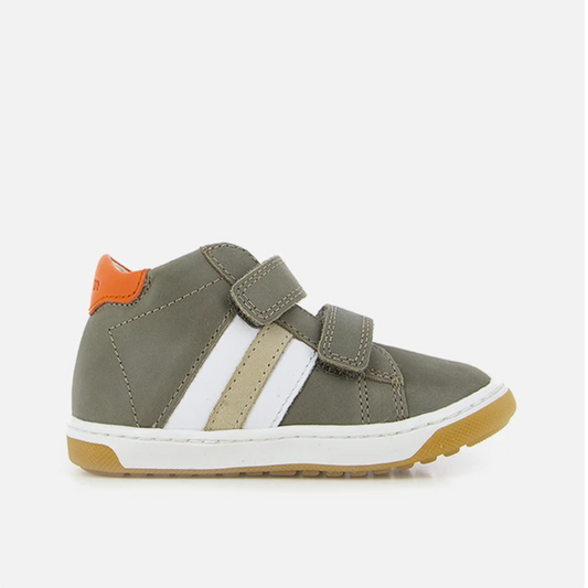 Pom D Api Baby Boy's Smooth Leather Taupe, White & Orange 'Oops Scratchic' Trainers