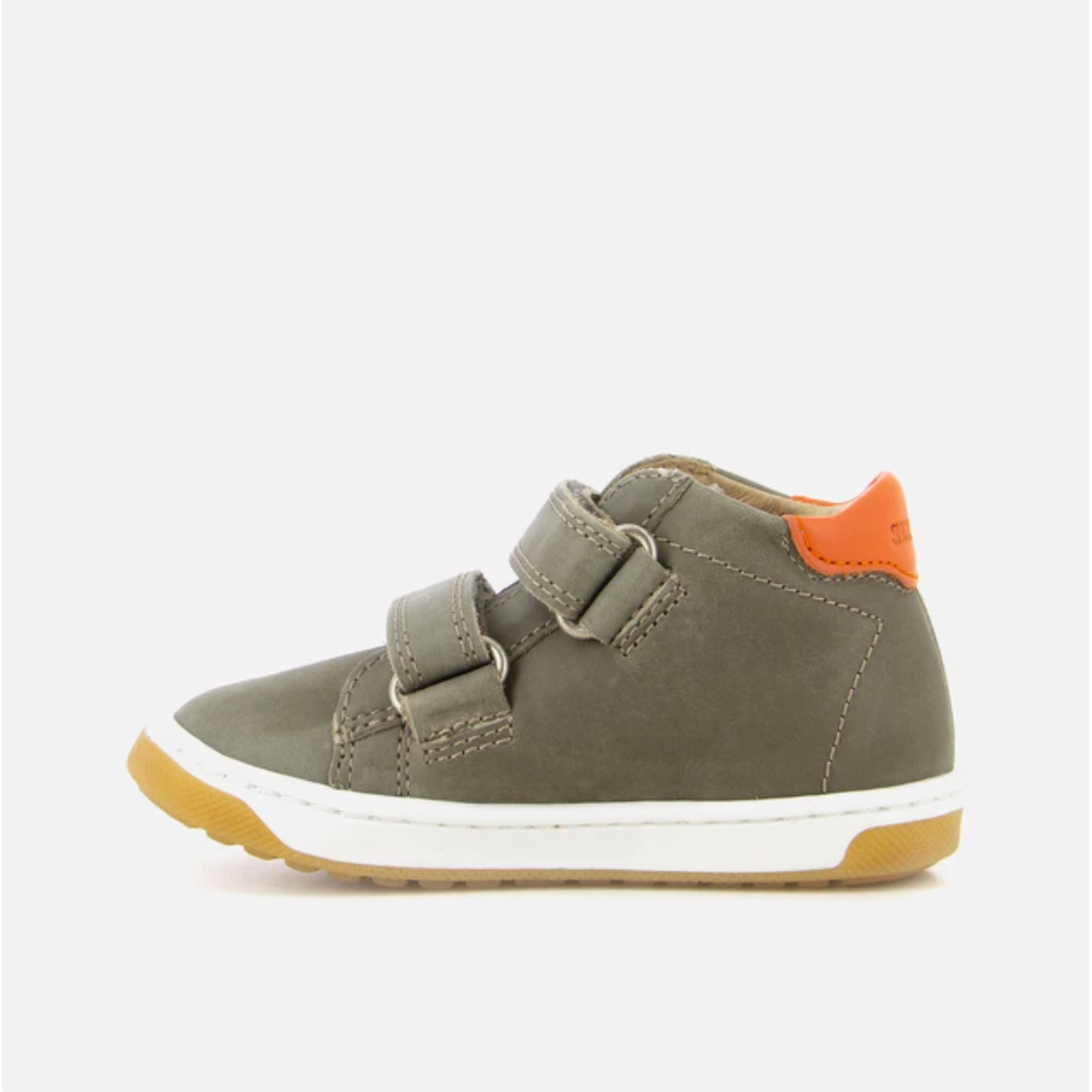 Pom D Api Baby Boy's Smooth Leather Taupe, White & Orange 'Oops Scratchic' Trainers