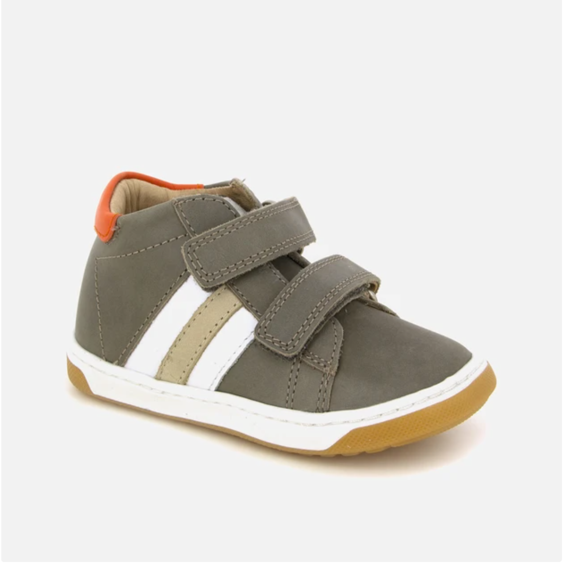 Pom D Api Baby Boy's Smooth Leather Taupe, White & Orange 'Oops Scratchic' Trainers