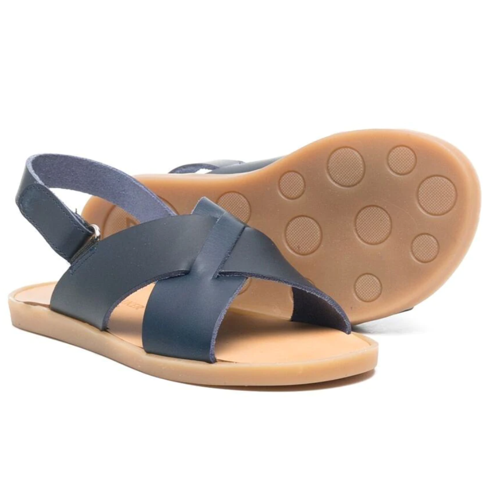 Babywalker Boy's Navy Blue Crossover-Strap Leather Sandals