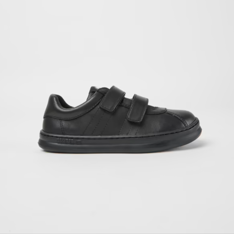 Camper Boy's Black Leather & Textile 'Runner' Double-Velcro Sneaker School Shoes