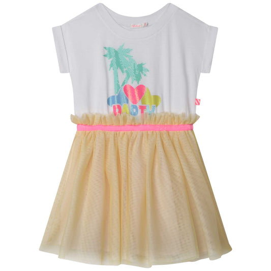 Billie Blush Girl's White Short-Sleeve Bi-Material Dress