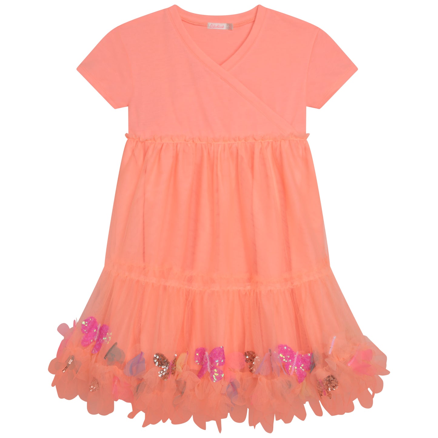 Billie Blush Girl's Apricot Bi-Material Sequin Dress